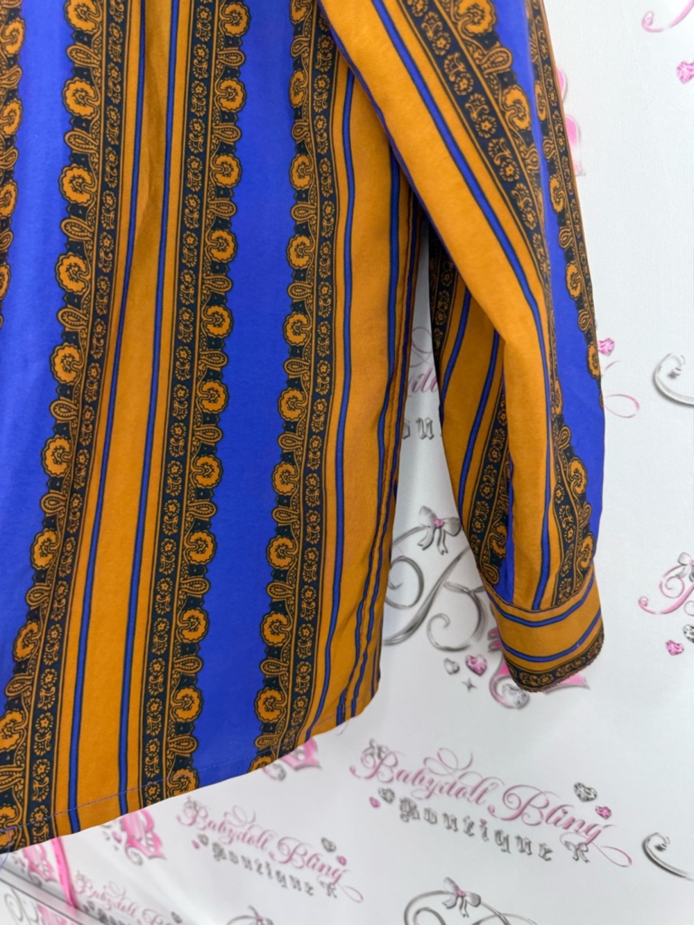 Bay club button up Vintage-Inspired Blue & Mustard Striped Button-Down Shirt - Picture 5 of 9